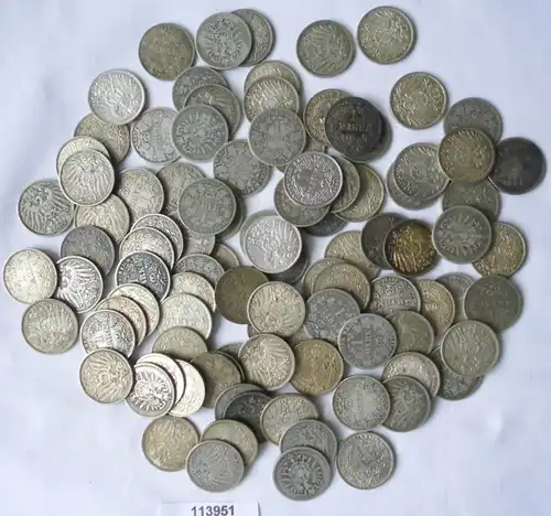 collection rare de 100 pièces d'argent 1 Mark Reich allemand impérial (113951)