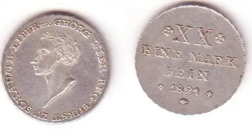 1/2 Taler Silber Münze Schaumburg Lippe 1821 (Mü0701)