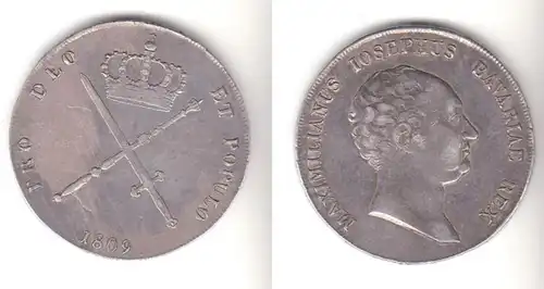 1 pièce d'argent de la couronne Bavière Maximilian I. Joseph 1809 (112040)