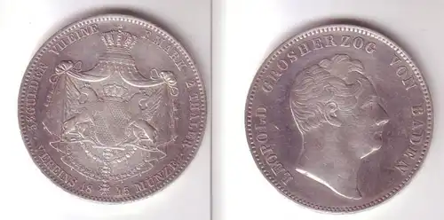 Double pièce d'argent de la vallée Baden Grand-duc Léopold 1845 (105161)