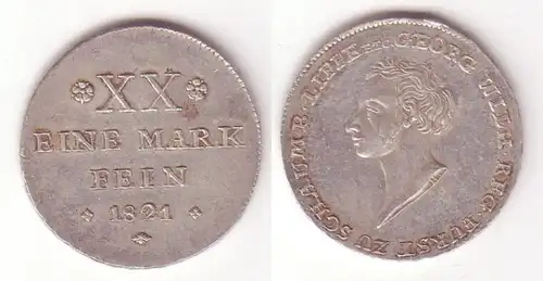 Silber Münze 1/2 Taler Schaumburg Lippe 1821 vz + (104844)