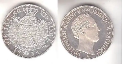 1 Taler Silber Münze Sachsen Friedrich August v.G.G. 1851 PP  (112009)