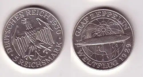 5 Mark argent pièce Comte Zeppelin vol mondial 1930 A (115306)