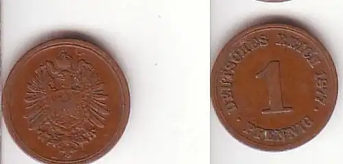 1 Pfennig Kupfer Münze Deutsches Reich 1877 A Jäger 1 (MU0683)