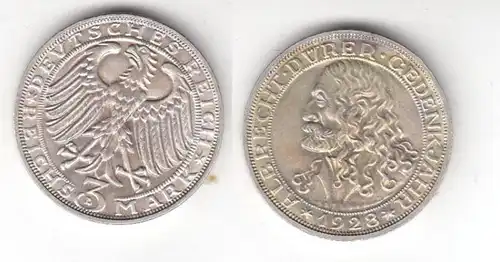 3 Mark argent pièce Albrecht Dürer 1928 D chasseur 332 (118744)