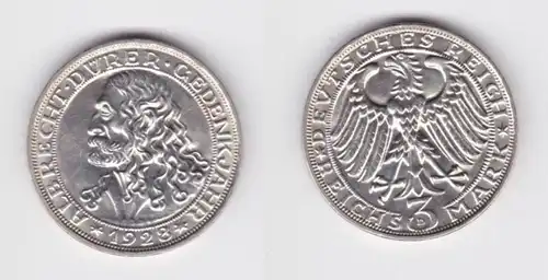 Silber Münze 3 Mark Albrecht Dürer 1928 D Jäger 332 (135375)