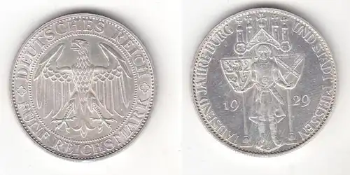 Silber Münze 5 Mark 1000 Jahre Stadt Meißen 1929 E Jäger 339 (117301)