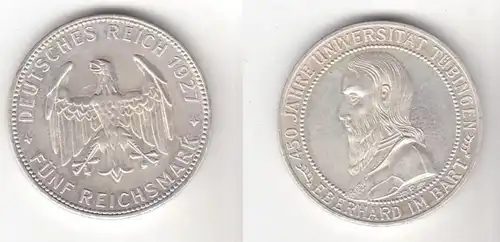 5 Mark Silber Münze Universität Tübingen 1927 F Jäger 328 (119058)