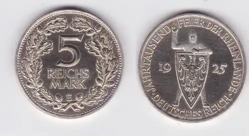 5 Mark Argent Pièce Millénaire Rhénanie 1925 E PP (131335)