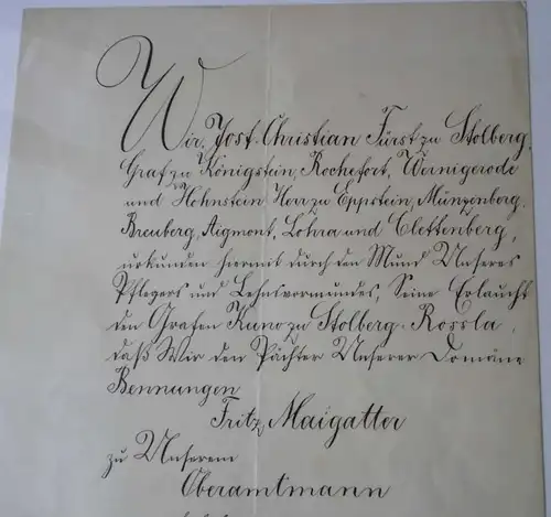 Certificat d'installation avec autographe du prince à Stolberg 1904 (116778)