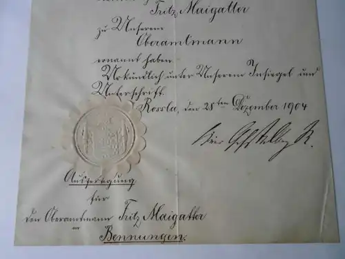 Certificat d'installation avec autographe du prince à Stolberg 1904 (116778)