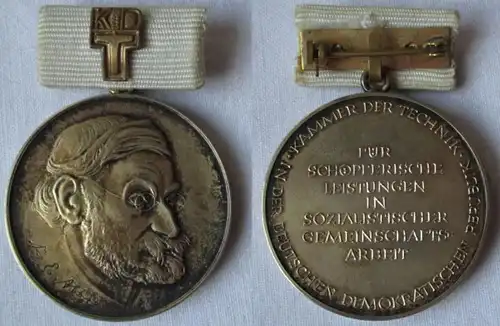 DDR Ernst-Abbe-Medaille Ehrenmedaille Kammer der Technik KdT 900 Silber (115213)