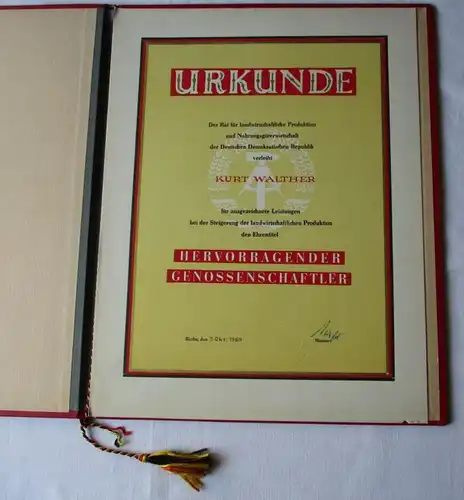 DDR Orden Hervorragender Genossenschaftler mit Urkunde 1969 Bartel 69b (105960)