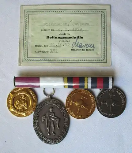 DDR 4er Ordensspange mit Rettungsmedaille Nr. 155 verliehen 1955 (103384)
