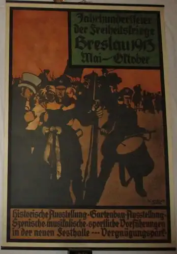Reklame Blechleistenplakat Jahrhundertfeier Freiheitskriege Breslau 1913(135009)