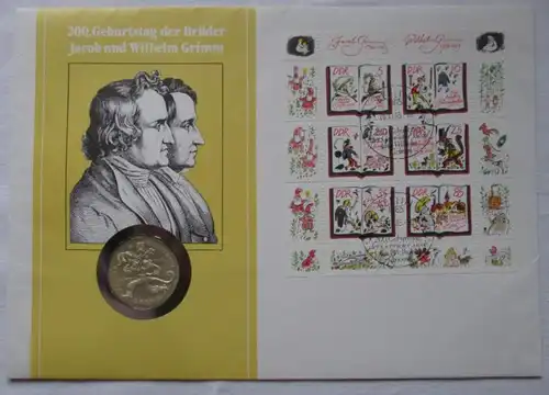 seltener DDR Numisbrief mit 20 Mark 'Gebrüder Grimm' 1986 Stgl. (134664)