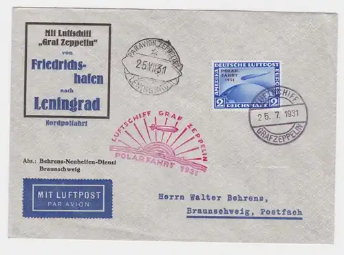 80904 ZEPPELINPOST Luftschiff Graf Zeppelin LZ 127 Polarfahrt 1931 Leningrad 2RM