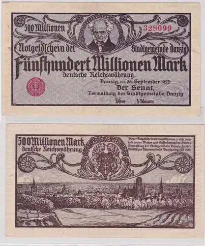 500 Millionen Mark Banknote Stadtgemeinde Danzig 26.9.1923 Farbe Lila (122569)