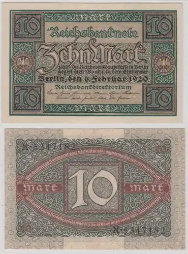 10 Mark Reichsbanknote 6.2.1920 sans lettre sous-imprimée Ro.63 b (101254)