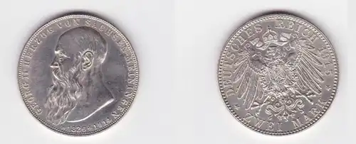 2 Mark Silber Münze Sachsen Meiningen Georg auf den Tod 1914 Stgl. (130906)