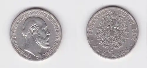 2 Mark pièce d'argent Mecklembourg Schwerin Friedrich Franz 1876 Jäger 84 (135542)