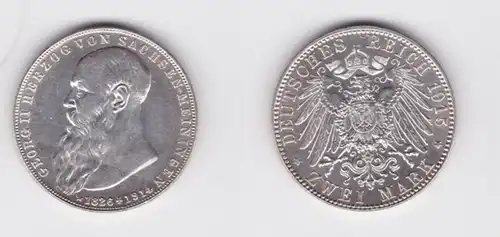 2 Mark argent pièce Sachsen Meiningen Georg sur la mort 1914 Stgl. (13521)