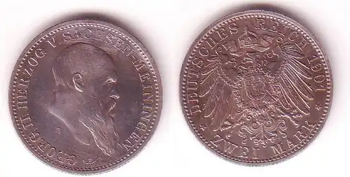 2 Mark Argent Monnaie Sachsen Meiningen Herzog Georg II 1901 vz+ (105504)