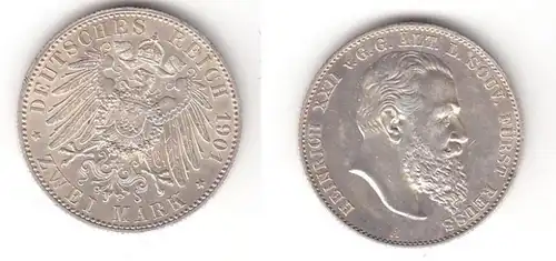 2 Mark pièce d'argent Reuss ligne plus ancienne Heinrich XXII Jäger 118 (118920)