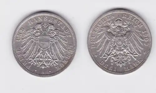3 Mark pièce d'argent Gamme libre et hanséatique de Lubeck 1909 Jäger 82 vz (135373)