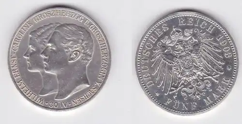5 Mark pièce d'argent Saxe-Weimar-Eisenach 1903 Mariage chasseur 159 (131354)