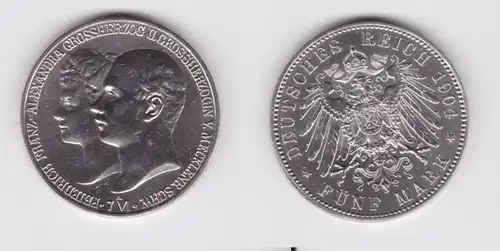 5 Mark pièce d'argent Mecklembourg-Schwerin 1904 Mariage chasseur 87 pce (135376)