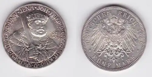 5 Mark pièce d'argent Saxe Weimar Eisenach Uni Jena 1908 Chasseur 161 (141523)