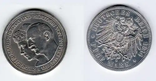 5 Mark Silbermünze Anhalt Silberhochzeit 1914 Jäger 25  (129733)