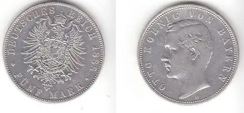 5 Mark Silbermünze Bayern König Otto 1888 Jäger 44  (111137)