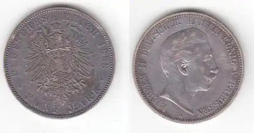 5 Mark Silber Münze Preussen Wilhelm II 1888 A f.vz (118355)