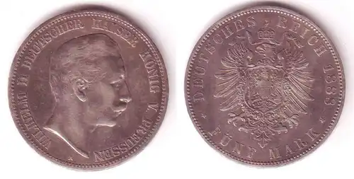 5 Mark argent pièce Prusse Wilhelm II 1888 A vz (105732)