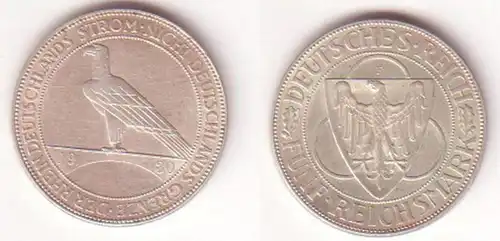 5 Mark Silber Münze Weimarer Republik Rheinstrom 1930 F (MU0419)