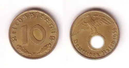 10 Pfennig Messing Münze 3.Reich 1936 E Jäger 364 (112683)