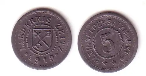 5 Pfennig Notgeld Zink Münze Landkreis Zeitz 1919 Kehrprägung RAR !!! (112765)