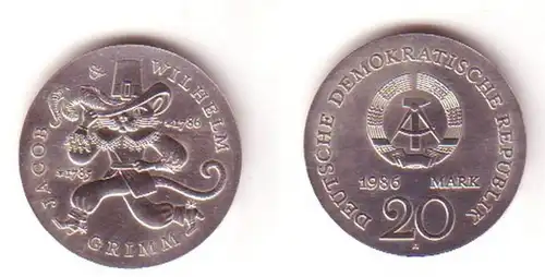 DDR Gedenk Münze 20 Mark Gebrüder Grimm 1986 Stgl.