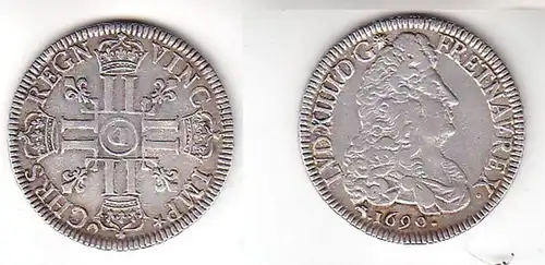 1 écu Monnaie d'argent France Louis XIII I 1690 D Lyon (115081)