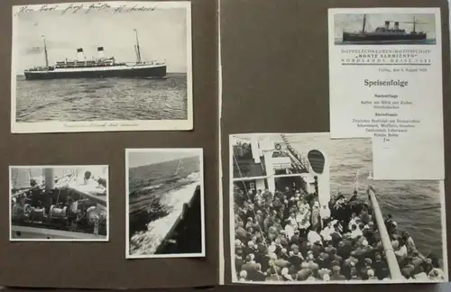 Remise de documents et photos de voyage en bateau vers 1930 (102499)