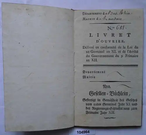 Un vieux livret social rare Landau 1810 dans le schuber (104964)