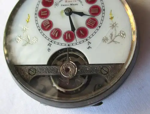 montre de poche magnifique 925 Argent 8 jours Spirale Breguet Leves Visibles (124857)