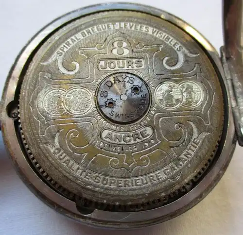 montre de poche magnifique 925 Argent 8 jours Spirale Breguet Leves Visibles (124857)