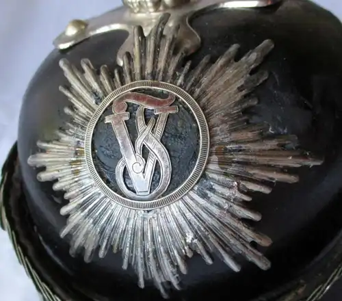 seltene Original Pickelhaube Polizei Sachsen? Monogramm FV um 1900 (125438)