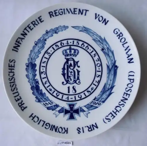 seltener Meissen Porzellan Teller Infanterie Regiment Nr.18 (114589)