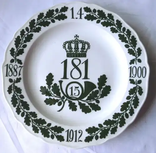 Meissen Porzellanteller 15.Königlich Sächsisches Infanterie-Regiment Nr.181 1912