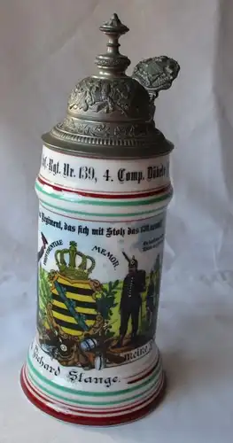 belle cruche de réserve de porcelaine Kgl.Sächs.11.Infanterie-régiment 139 (111111)