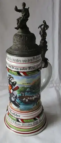 schöner Porzellan Reservistenkrug Pionier Batl.Nr.11 Hann.Münden 1908 (102007)